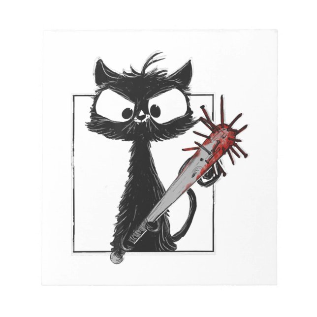 Bloco De Notas Terror de Beisebol Gato Preto no Halloween (Frente)