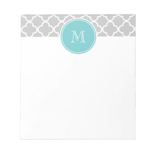 Bloco De Notas Teste padrão cinzento de Quatrefoil, monograma da