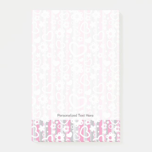 Bloco De Notas Teste padrão com corações e flores (Frente)