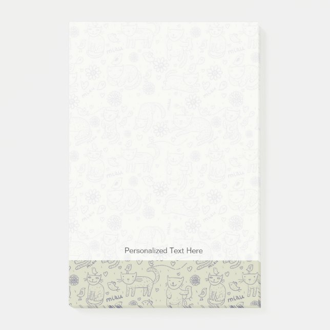 Bloco De Notas Teste padrão dos desenhos animados com gatos (Frente)