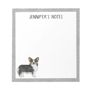 Bloco De Notas Texto E Cão De Corgi De Pembroke Negro Tripla Galê