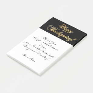 Bloco De Notas Texto preto da acção de graças feliz e Dourado
