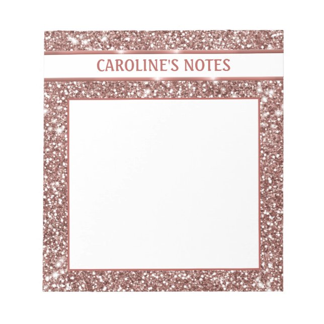 Bloco De Notas Textura de Brilho em Falso Ouro Rosa e Texto Perso (Frente)