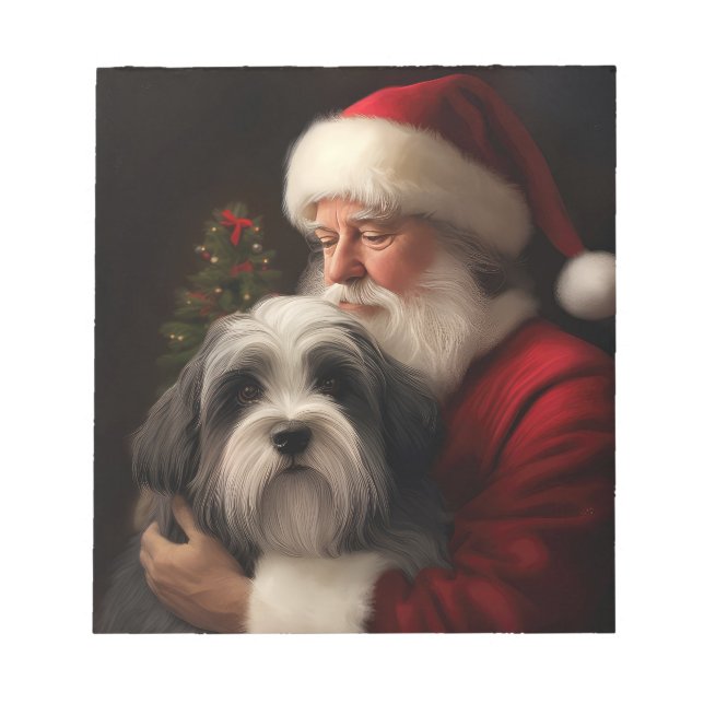 Bloco De Notas Tibetano Terrier Santa Claus Festivo Natal (Frente)