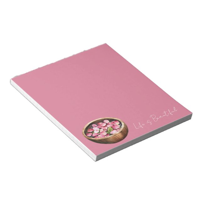 Bloco De Notas Tigela de Pétalas de Rosas Cor-de-Rosa (Inclinado)