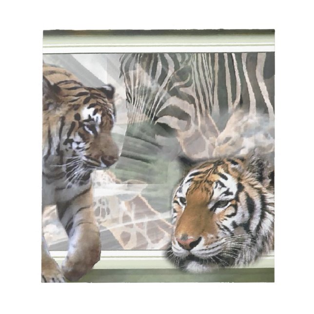 Bloco De Notas Tigres, Zebra, Girafa, Selva Primitiva (Frente)