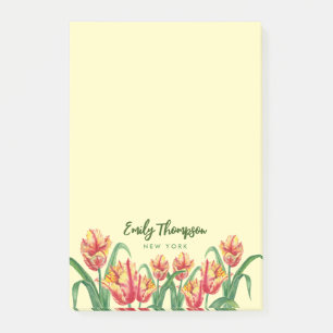 Bloco De Notas Tijolo Amarelo Aquarela Tulipas Arte Floral