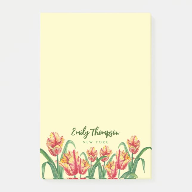 Bloco De Notas Tijolo Amarelo Aquarela Tulipas Arte Floral (Frente)