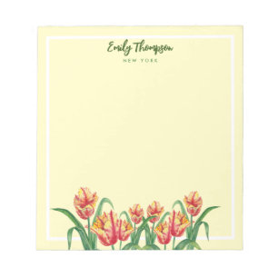 Bloco De Notas Tijolo Amarelo Aquarela Tulipas Arte Floral