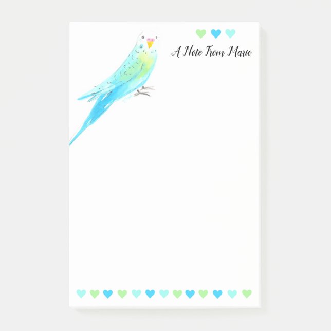 Bloco De Notas Timesical Blue Watercolor Budget Parakeet (Frente)