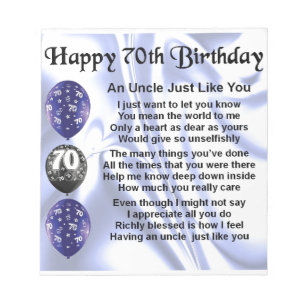 Bloco De Notas Tio Poema - aniversário do 70