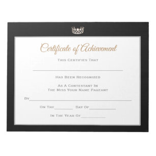 Bloco De Notas Tipo EUA - Certificados de Pageant - Realização