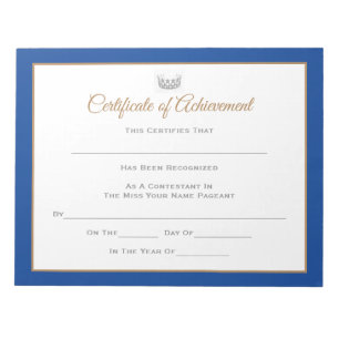 Bloco De Notas Tipo EUA - Certificados de Pageant - Realização