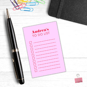 Bloco De Notas Tipografia Retroativa Vermelha Rosa Personalizada