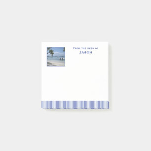Bloco De Notas Tiras Azuis Modernas de Denim com Foto