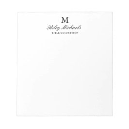 Bloco De Notas Título de Monograma Simples Preto Elegante