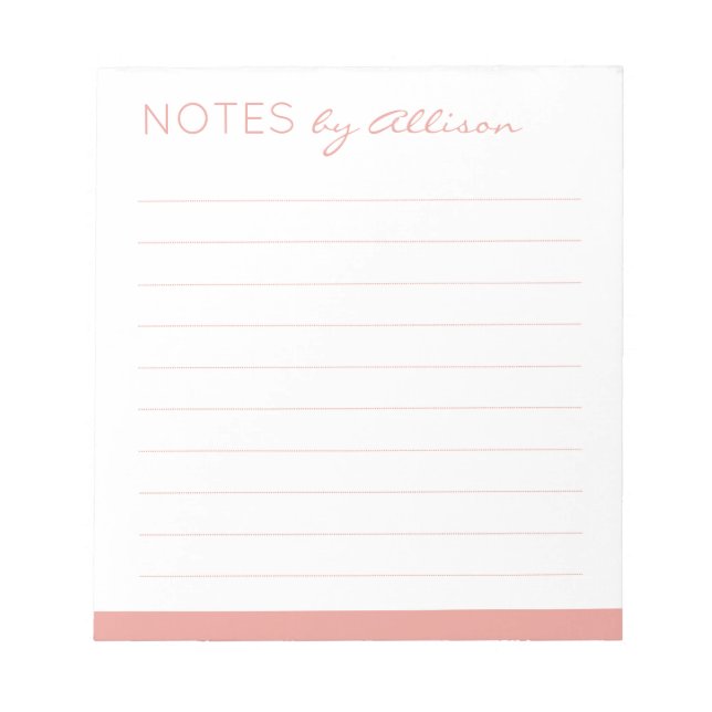 Bloco De Notas Título personalizado "Notas por" Rosa Claro Linha (Frente)