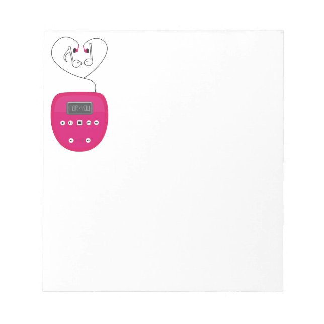 Bloco De Notas Tocador de CD Rosa com Fones de Ouvido Beijando (Frente)