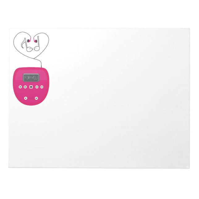 Bloco De Notas Tocador de CD Rosa com Fones de Ouvido Beijando (Frente)