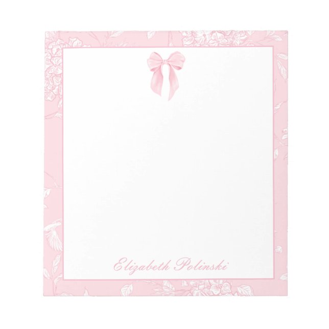 Bloco De Notas Toile de Pink com Laço Clássico Personalizado (Frente)