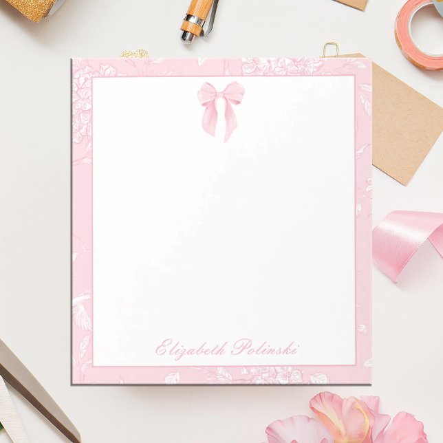 Bloco De Notas Toile de Pink com Laço Clássico Personalizado (Criador carregado)