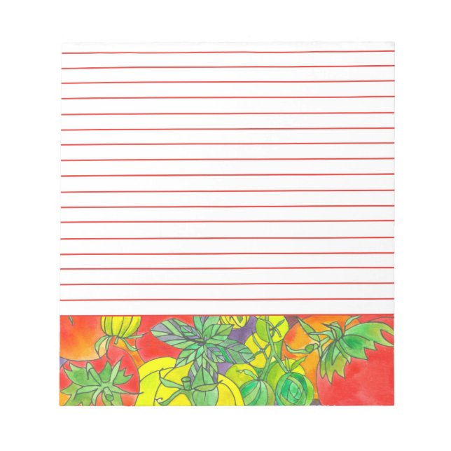 Bloco De Notas Tomates Vermelhos Herbos De Base Aquarela (Frente)