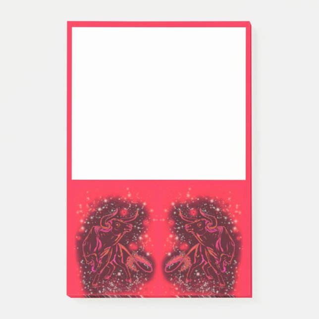 Bloco De Notas Touros Vermelhos Correndo À Noite Estrelada (Frente)