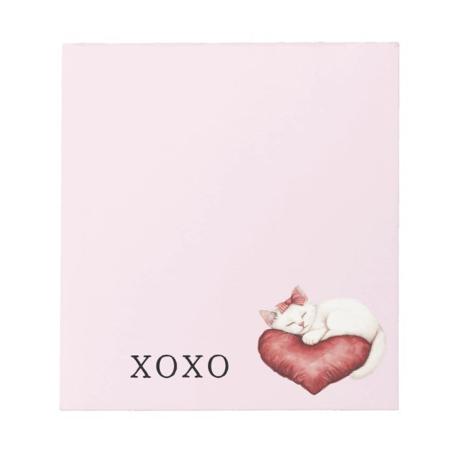 Bloco De Notas Travesseiro Gato Branco Coração Vermelho (Frente)