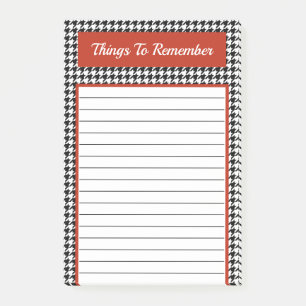 Bloco De Notas Trendy Black and White Red Houndstooth Chic Design