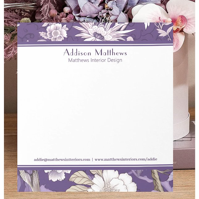 Bloco De Notas Trendy Business Personalizado Toile Floral Roxo (Criador carregado)