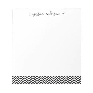 Bloco De Notas Trendy Chevron Zigzag Girly Script Moderno Preto