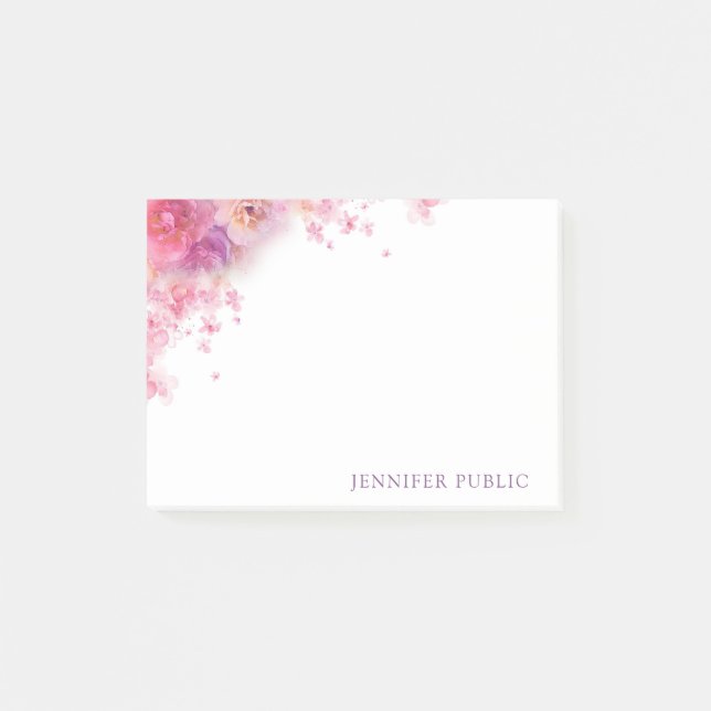 Bloco De Notas Trendy Watercolor Rosa Flores Elegante (Frente)