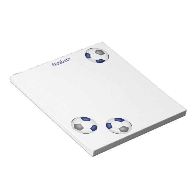 Bloco De Notas três bolas de futebol de cinza azul personalizadas (Inclinado)