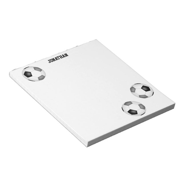 Bloco De Notas três bolas de futebol de cinza preta personalizada (Inclinado)