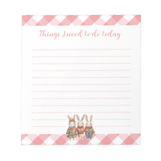 Bloco De Notas Três pequenos coelhos, cor-de-rosa, Gingham para f