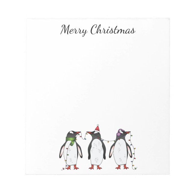 Bloco De Notas Três Pinguins Festivos de Natal Com Texto Personal (Frente)