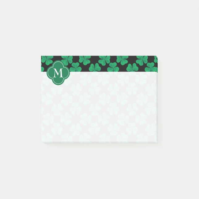 Bloco De Notas Trevos na inicial Monogrammed preta 4x3 (Frente)