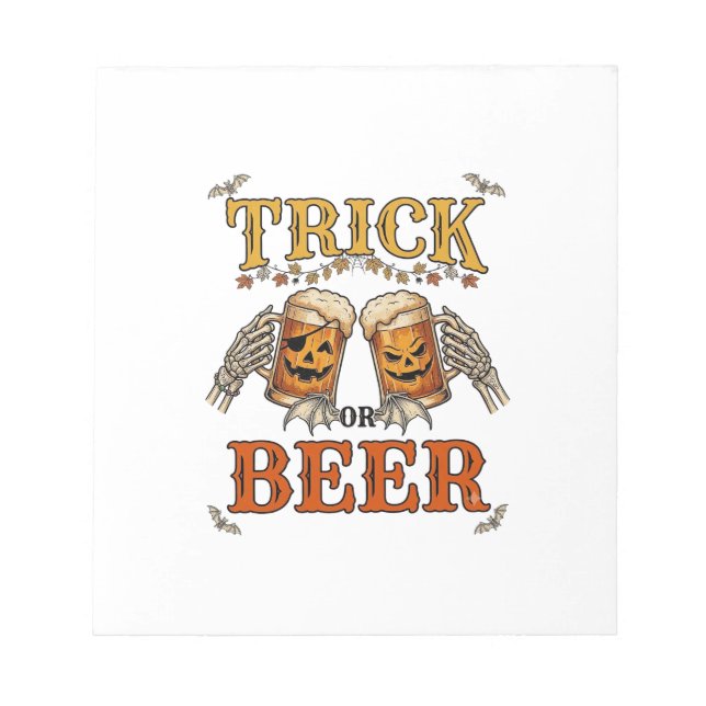 Bloco De Notas Trick Or Beer Halloween Caneca Abóbora Esqueleto M (Frente)