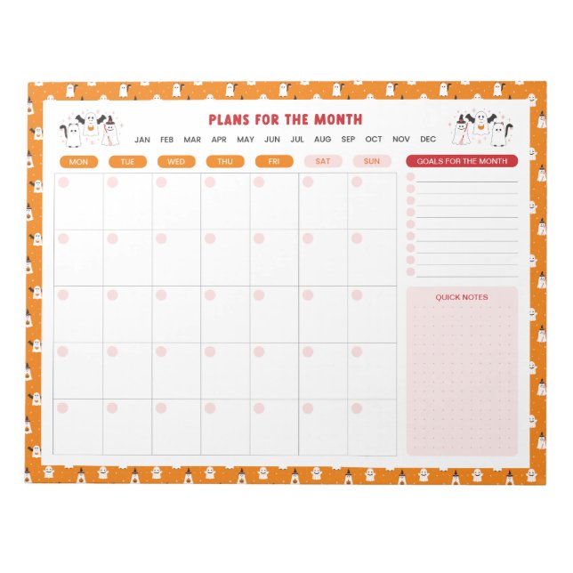 Bloco De Notas Trick ou Tratar Fantasmas Mensalmente do Planejado (Frente)