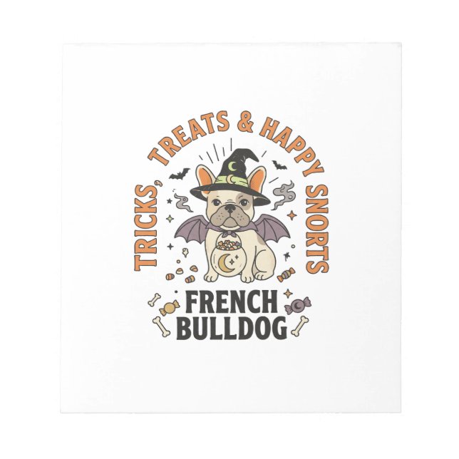 Bloco De Notas Trickster Bulldog Francês de Halloween (Frente)