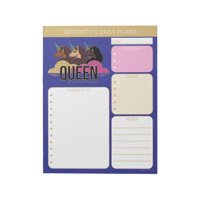 Bloco De Notas Trio de Design Afro Rainha Unicórnio (Invertido)