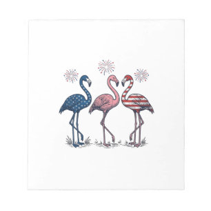 Bloco De Notas Trio de Flamingos Patrióticos Design de Gravura Vi