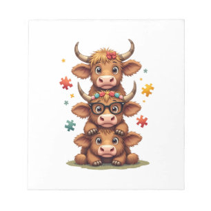 Bloco De Notas Trio de Vaca Highland Autismo Vintage Espiando Vac