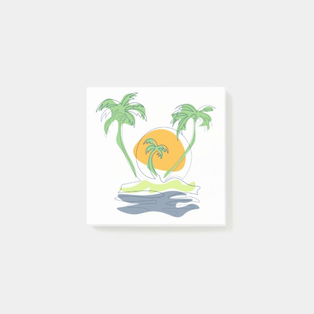 Bloco De Notas Tropical island beach scenery. Outline palm tree  (Frente)
