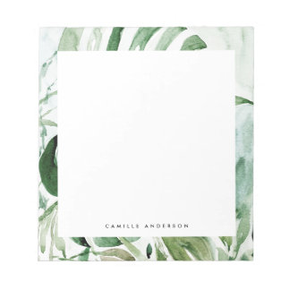 Bloco De Notas Tropical Watercolor Monstera Leaves Greenery