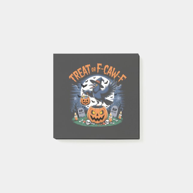 Bloco De Notas Truque ou F-Caw-f Funny Crow Halloween Spooky (Frente)