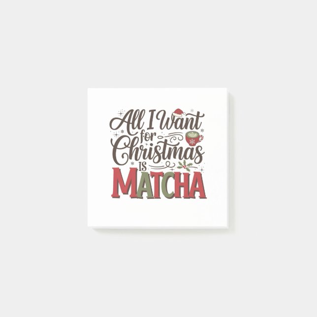 Bloco De Notas Tudo o que Quero no Natal é Café Verde Matcha (Frente)