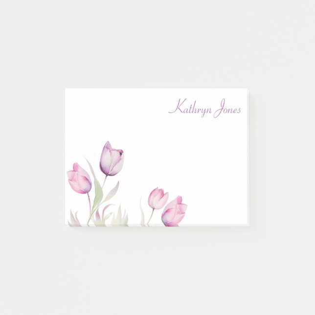 Bloco De Notas Tulipa Floral Púrpura Pálida (Frente)