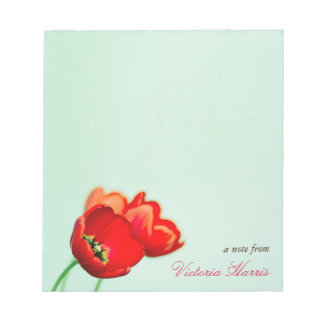 Bloco De Notas Tulipa vermelha floral hortelã verde estilo bokeh