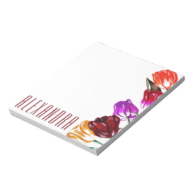 Bloco De Notas Tulipas Coloridas Femininas Flores Brancas (Invertido)